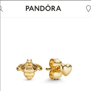 PANDORA JEWELERY ORIGINAL 14K GOLD BEE & HEART STUD EARRINGS BRAND NEW